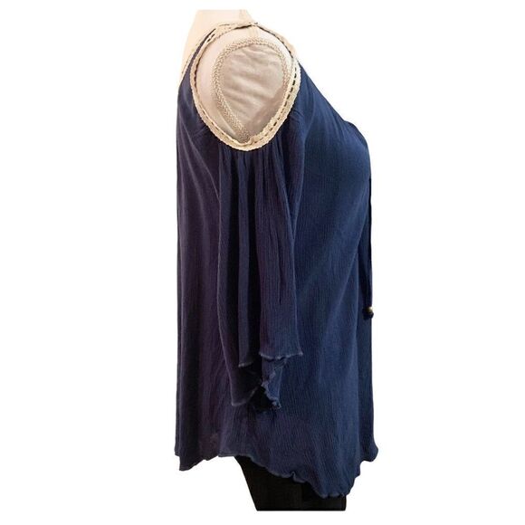 WOMEN’S Grey & Gray blue boho cold shoulder top - Picture 4 of 8